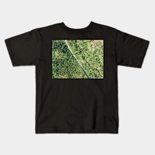 Aerial view of road through a palm tree forest Kids T-Shirt